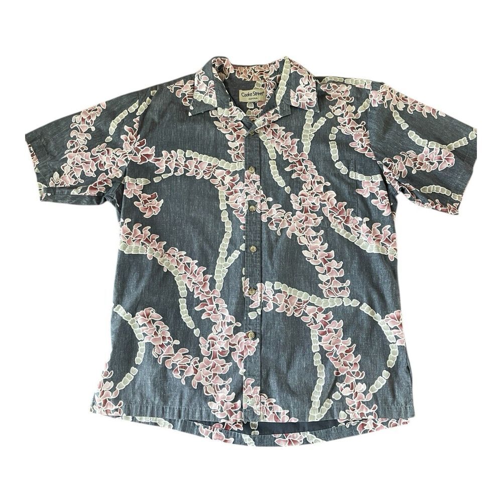 Vintage Cooke Street Mens‎ Large Hawaiian Shirt Reverse Print Floral Made In USA